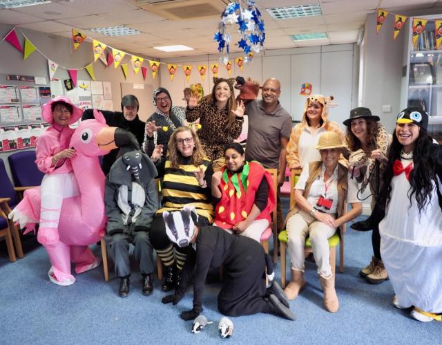 JDA staff wearing different animal costumes for Purim